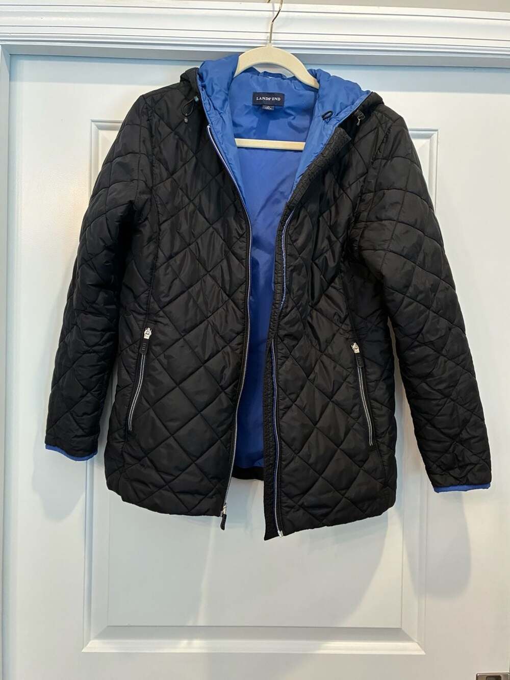 Lands' End Black Quilted Primaloft Insulated Hooded Winter Jacket Women's Size S